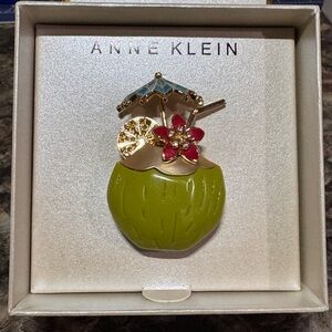 Anne Klein Coconut Cocktail Brooch with Green and Gold New